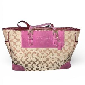 Coach Purple and Cream Signature Tote